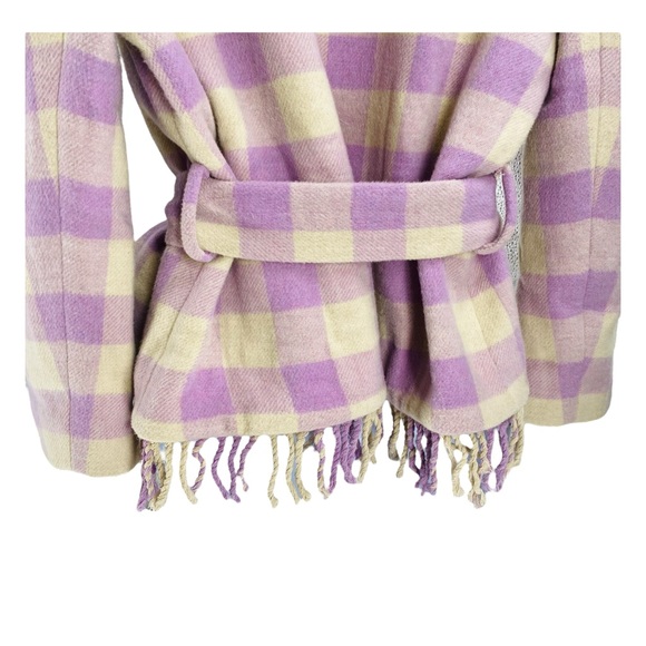 LoveShackFancy NEW Dumont Lilac Plaid Lace Fringe Wool Puff Sleeve Jacket Size S - Picture 5 of 8